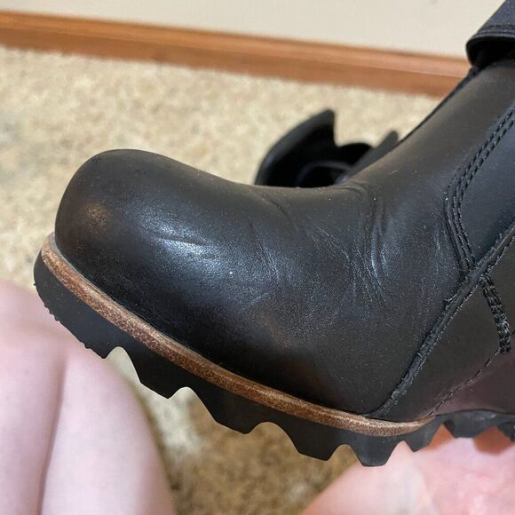 Sorel Size 7 Fiona Wedge Lux Leather Ankle Boots Black Pull On - Picture 12 of 16